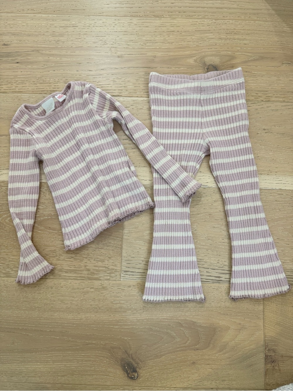 Zara Girls Pink and Cream Ribbed Stripe Matching Set
